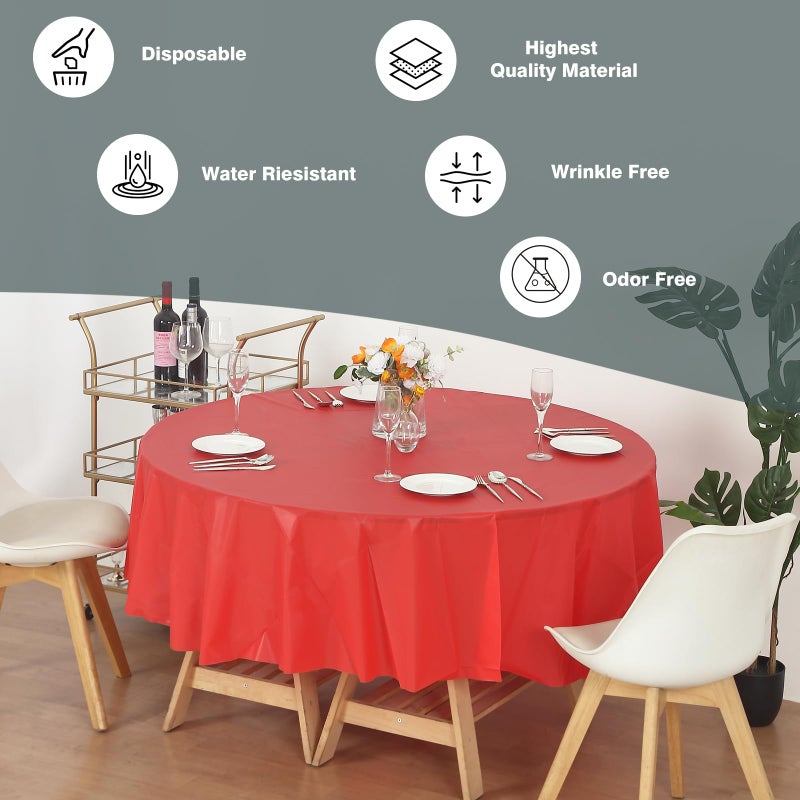EVER SHINE Evershine (12-Pack Heavy Duty Plastic Table Covers Tablecloth (Reusable) (Round 84", Red) - Image 2